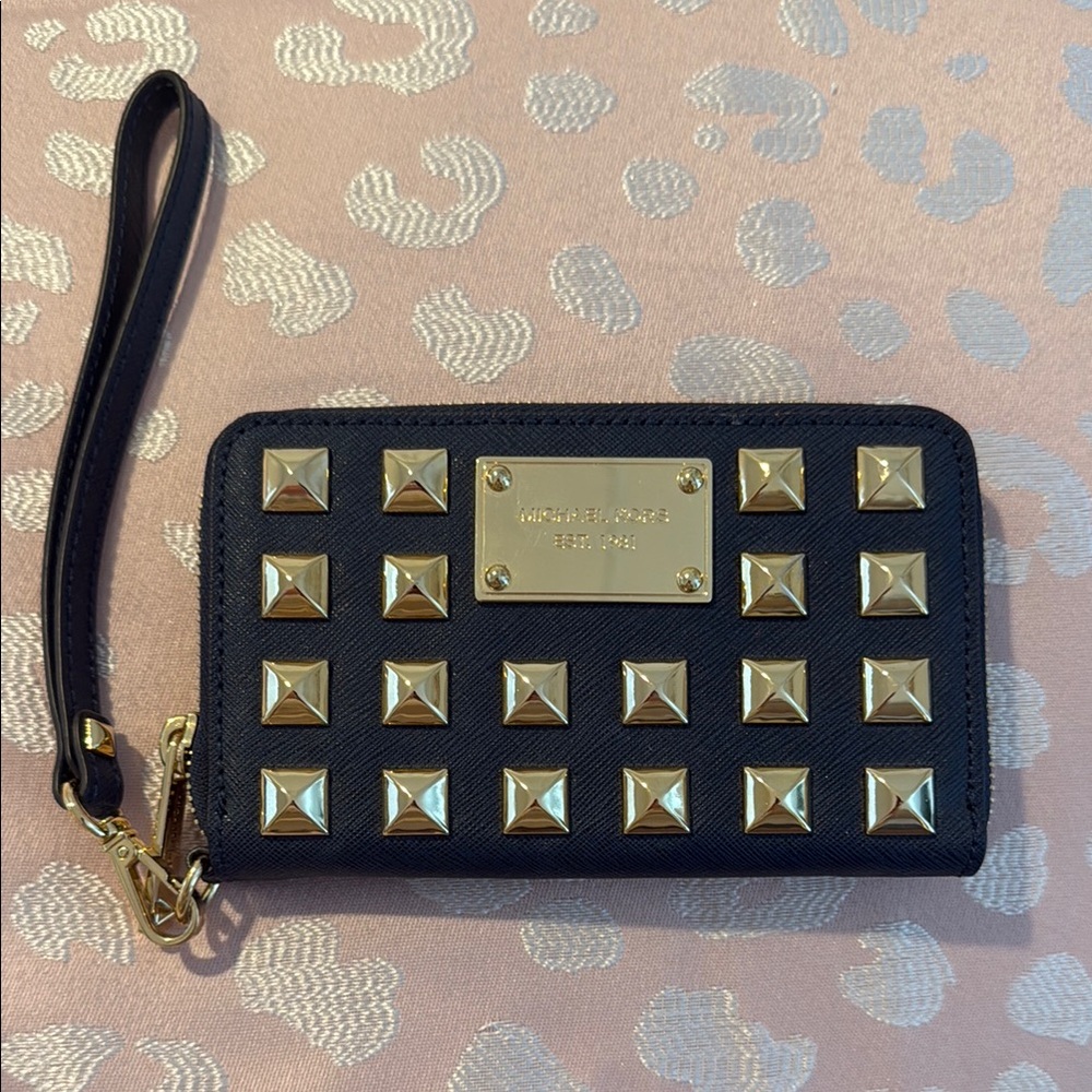 Michael Kors Black and Gold Studded Wristlet